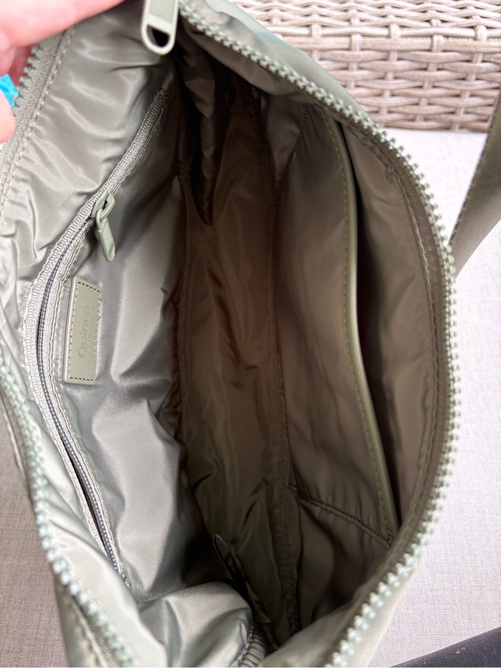 Quince Revive Nylon Olive Green Crescent Shoulder Bag - Picture 5 of 6